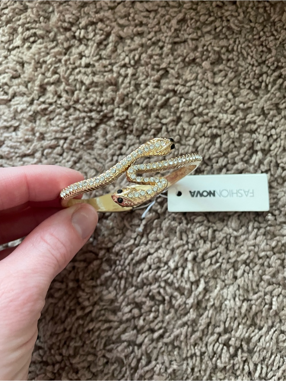 NWT Fashion Nova Gold Toned Crystal Snake Cuff Bracelet
